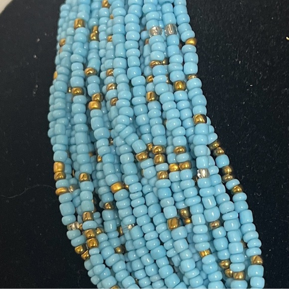 Baby blue, 23 strand, seed bead necklace. Gold focal slide. 18-20” NIP, weighted - Picture 5 of 6